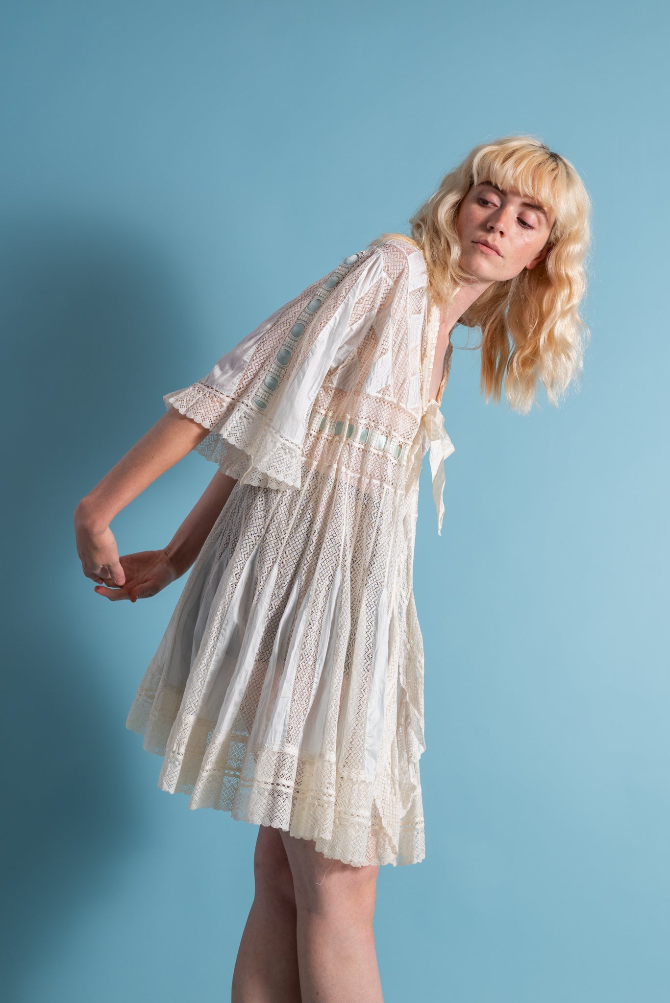Edwardian Ice Blue Insertion Lace Trousseau Jacket [sm/med/lrg]
