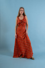 1930s Tangerine Floral Lamé Old Hollywood Gown [sm/med]