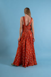 1930s Tangerine Floral Lamé Old Hollywood Gown [sm/med]