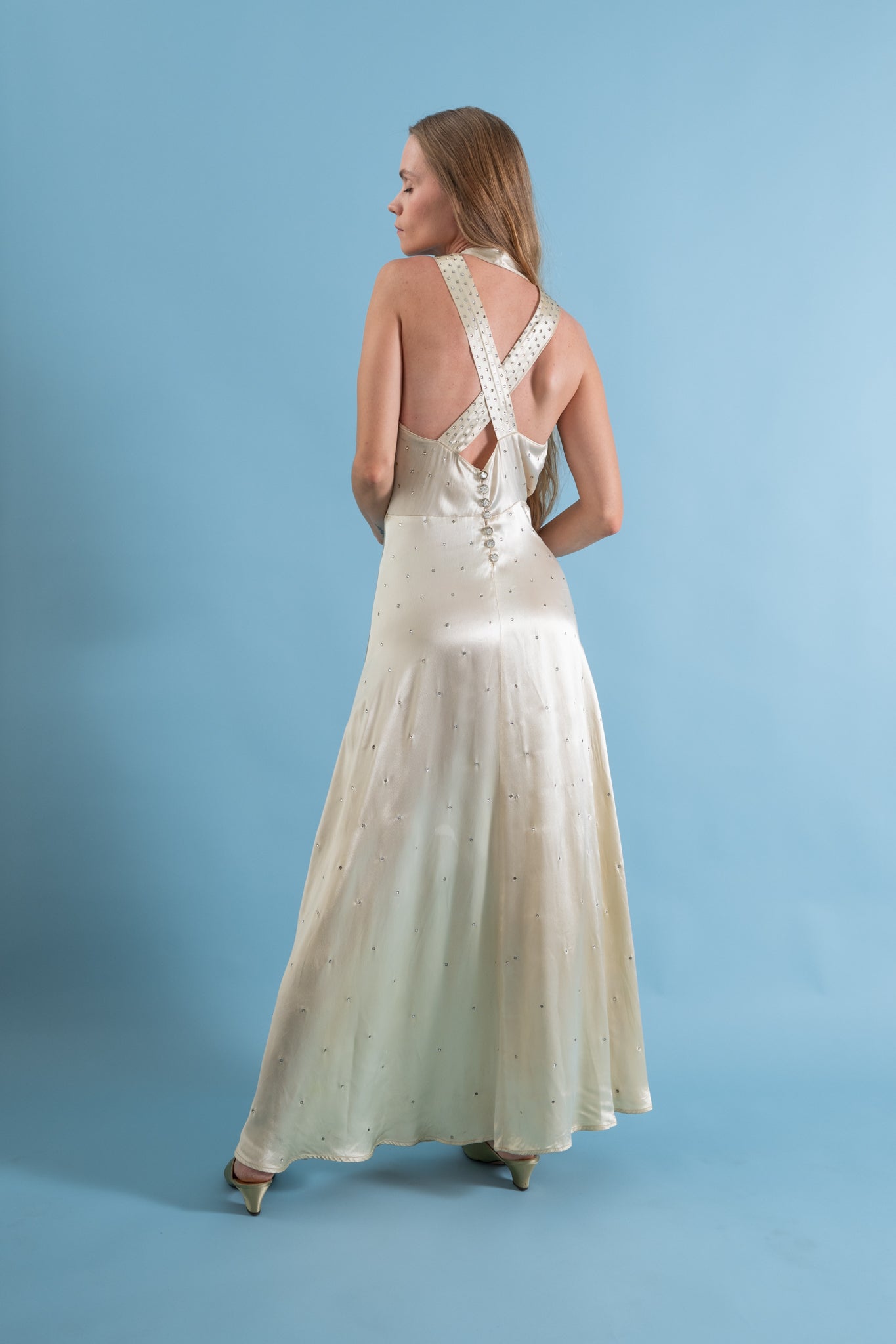 1930s Old Hollywood Silk Rhinestone Gown [xs/sm/med] – Demetra Vintage
