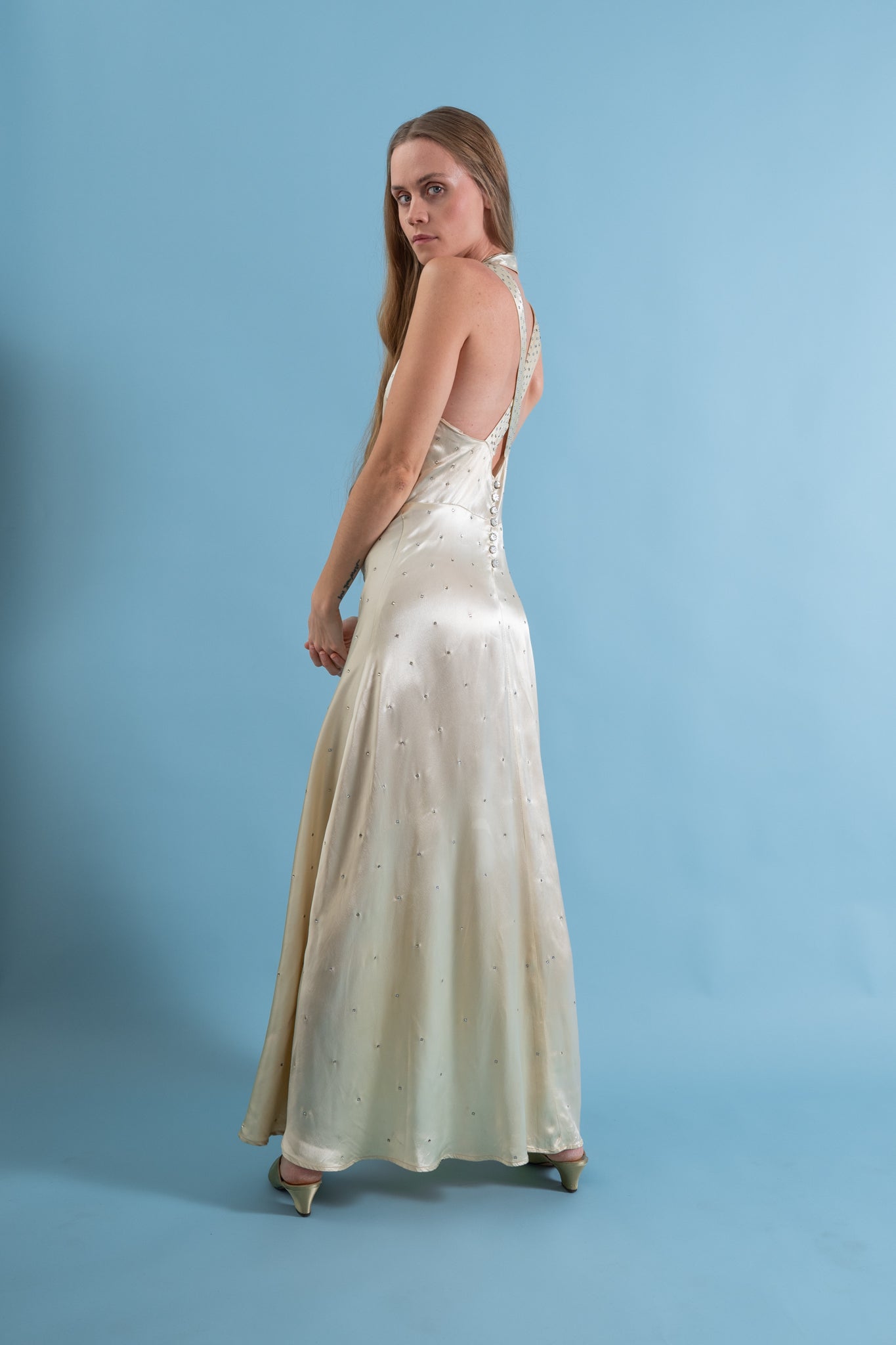1930s Old Hollywood Silk Rhinestone Gown [xs/sm/med] – Demetra Vintage
