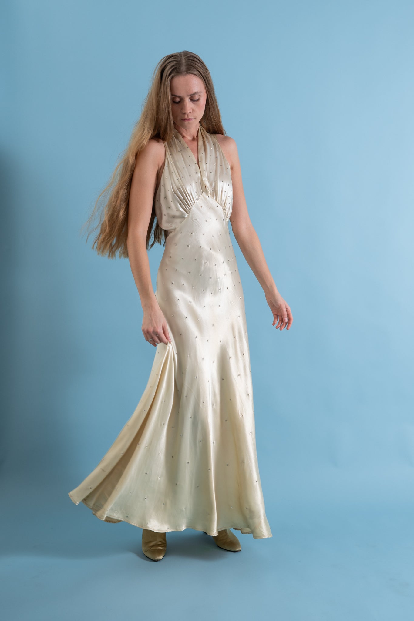 1930s Old Hollywood Silk Rhinestone Gown [xs/sm/med] – Demetra Vintage