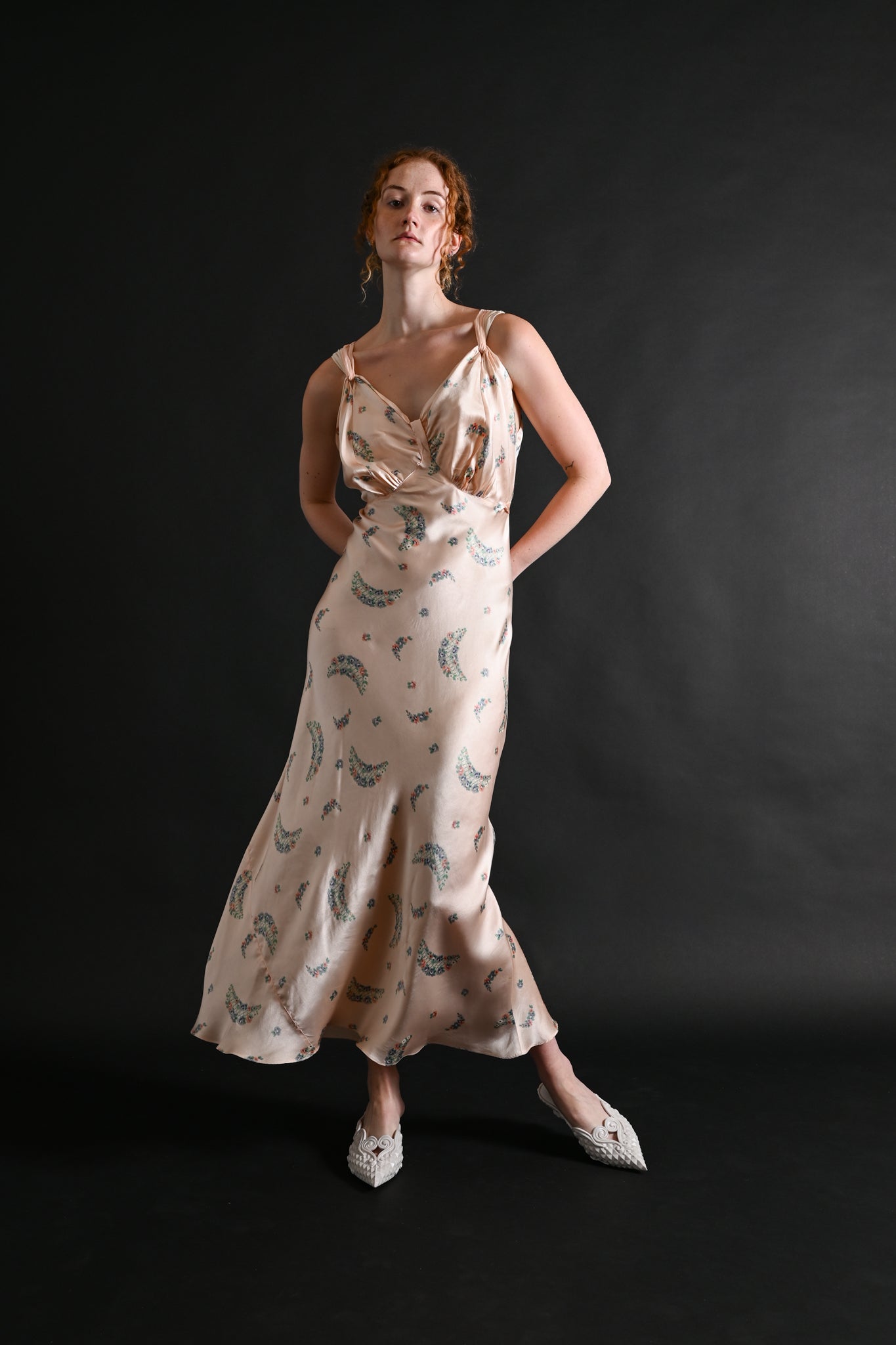 1930s Silk Crescent Moon Floral Gown [sm/med]