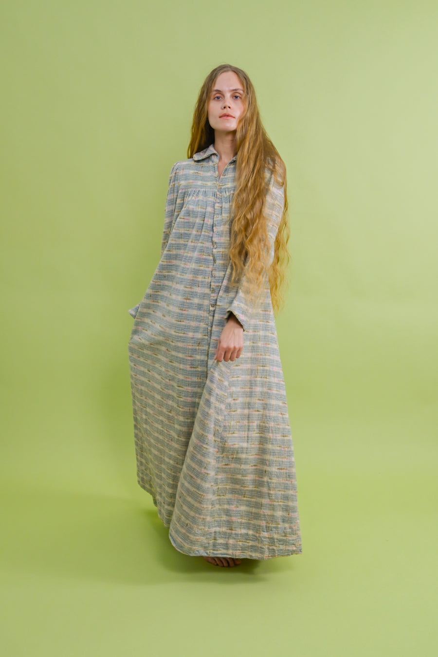 1890s Pastel Flannel Watteau Back Dressing Gown [xs/sm/med]