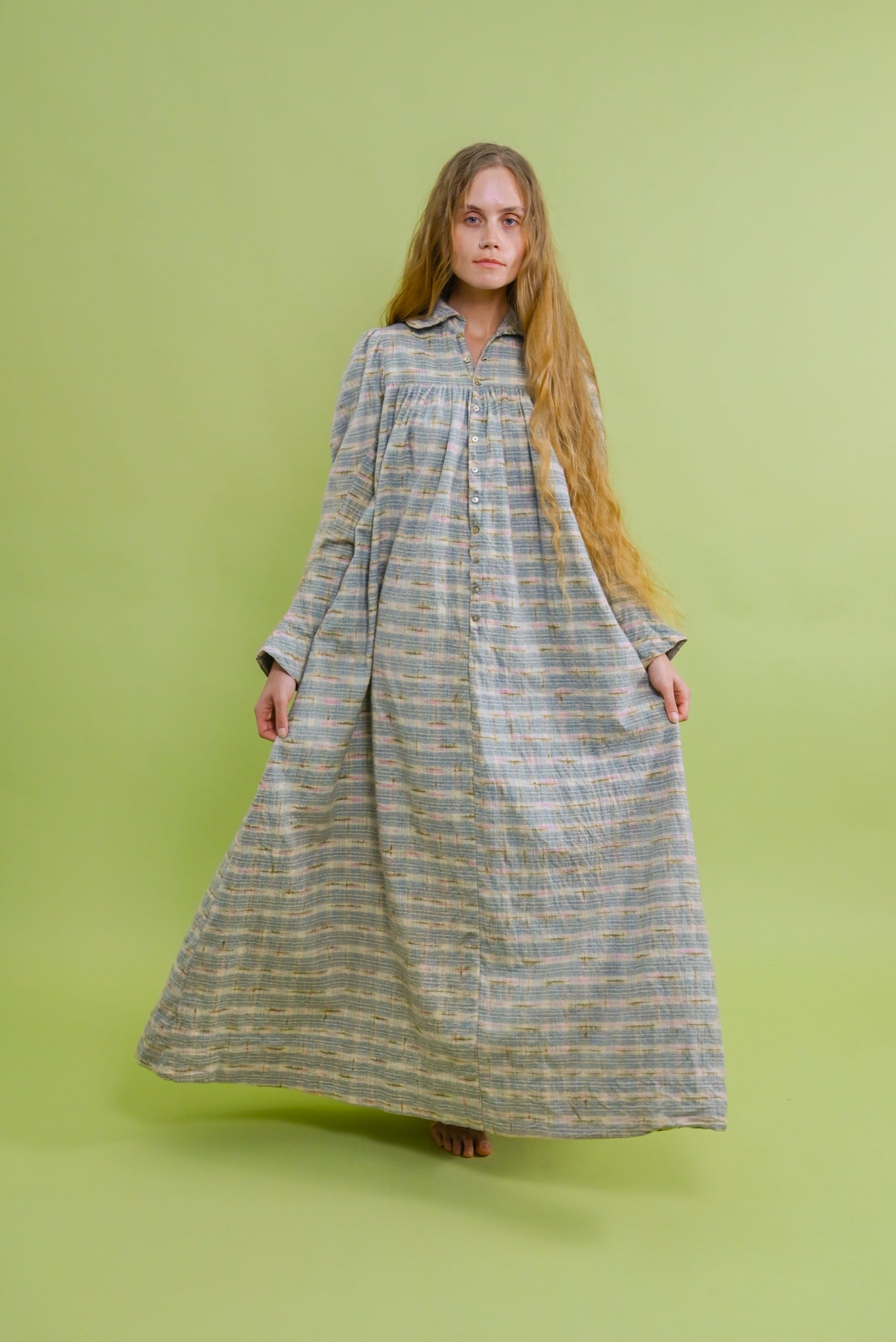 1890s Pastel Flannel Watteau Back Dressing Gown [xs/sm/med]