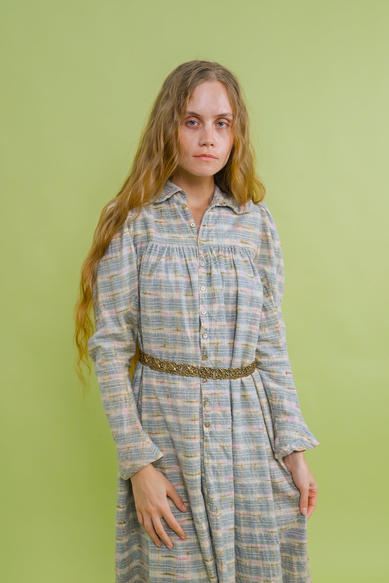 1890s Pastel Flannel Watteau Back Dressing Gown [xs/sm/med]