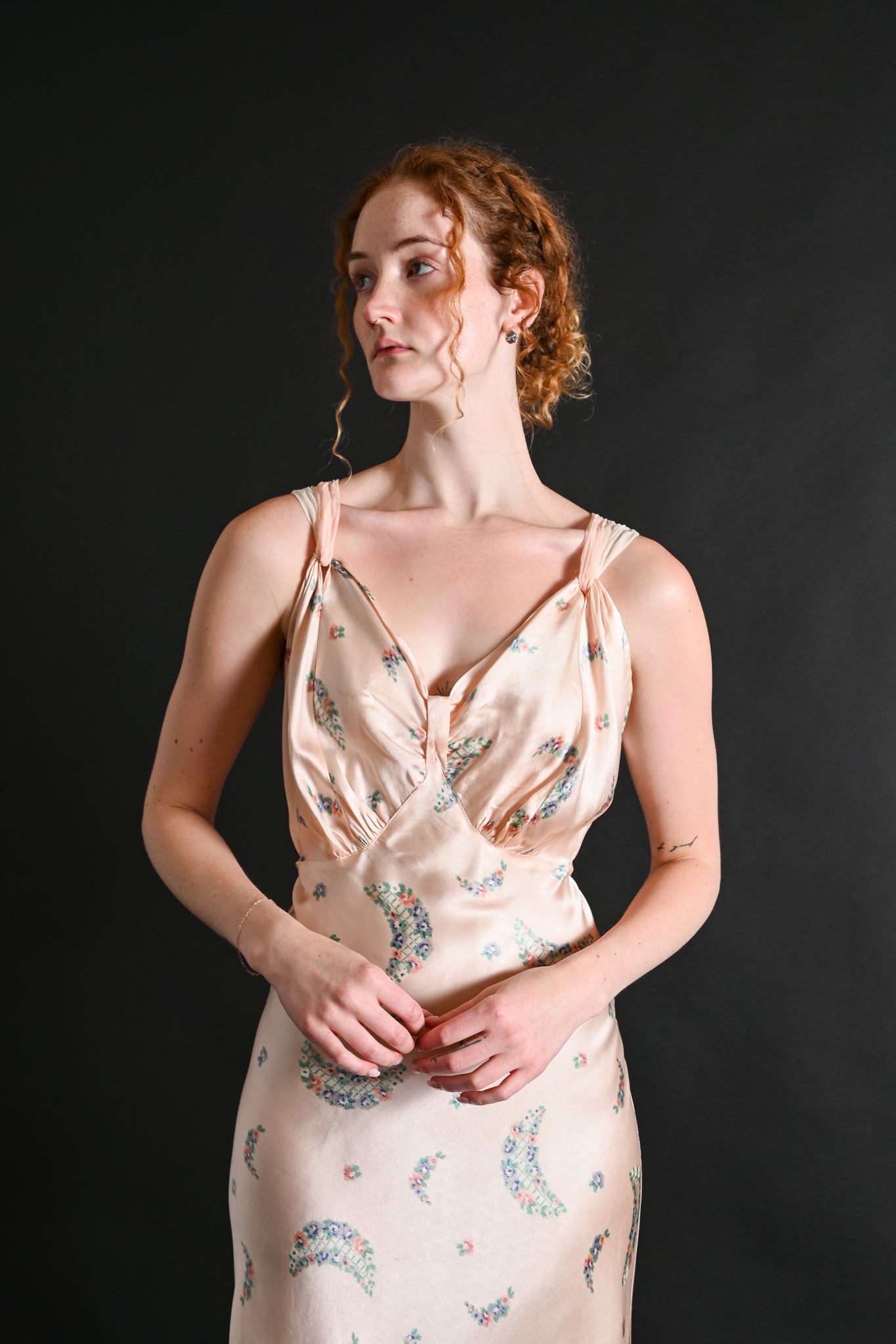 1930s Silk Crescent Moon Floral Gown [sm/med]