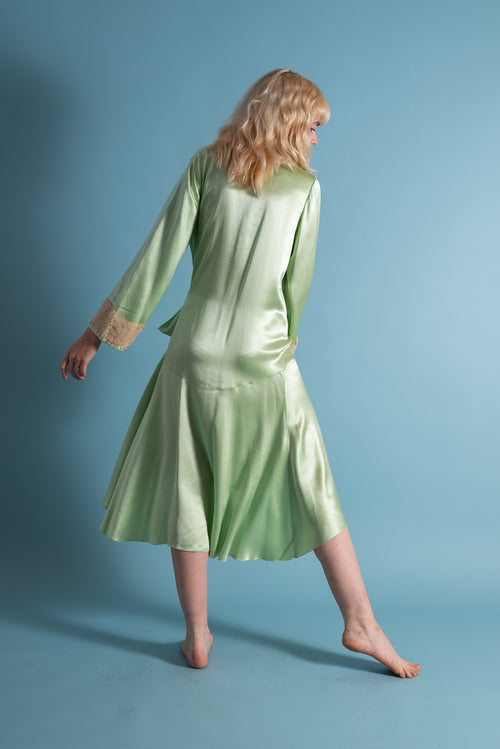 1920s Pistachio Green Silk Robe [xs/sm/med]