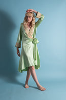 1920s Pistachio Green Silk Robe [xs/sm/med]
