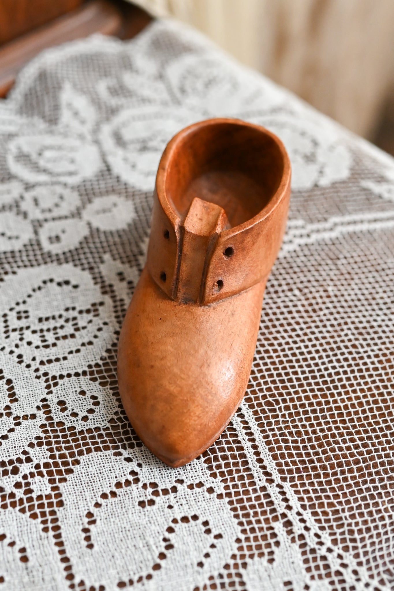 Antique Hand Carved Folk Art Shoe Ashtray