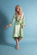 1920s Pistachio Green Silk Robe [xs/sm/med]