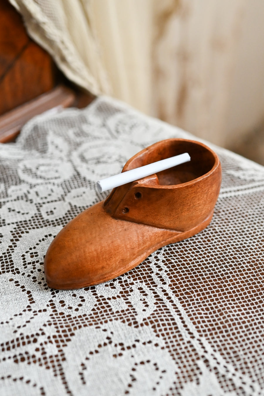 Antique Hand Carved Folk Art Shoe Ashtray