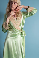 1920s Pistachio Green Silk Robe [xs/sm/med]