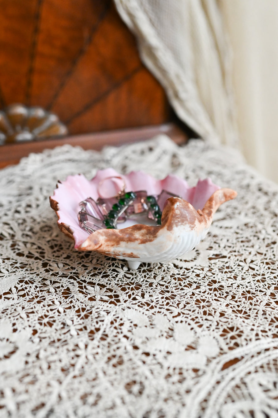 Antique Hand Painted Porcelain Pink Shell Catchalls