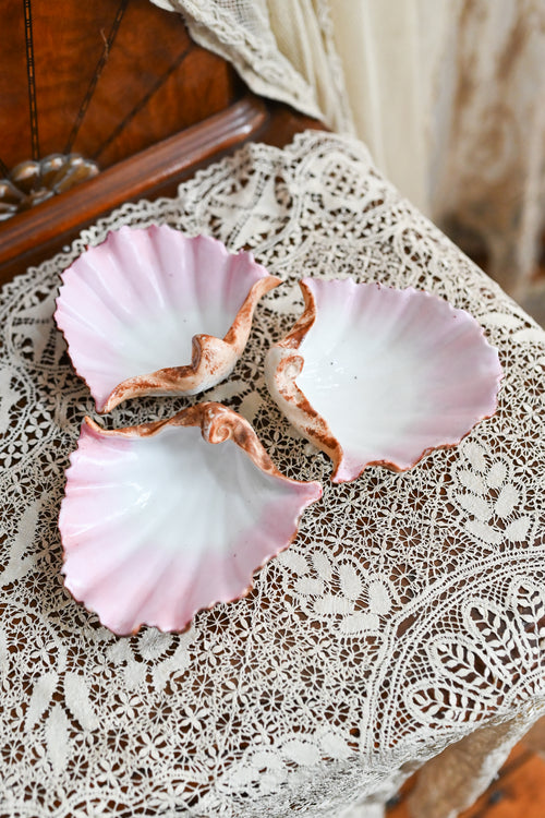 Antique Hand Painted Porcelain Pink Shell Catchalls