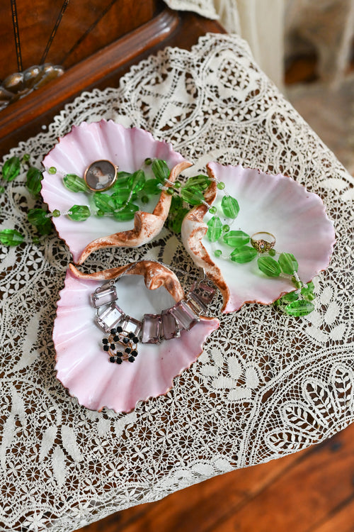 Antique Hand Painted Porcelain Pink Shell Catchalls