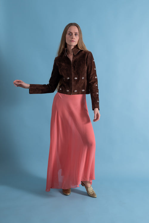 1970s Gucci Suede Jacket with Enameled Dog Studs [xs/sm]