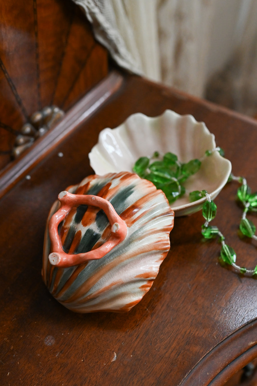 Antique Hand Painted Porcelain Orange Shell Catchalls
