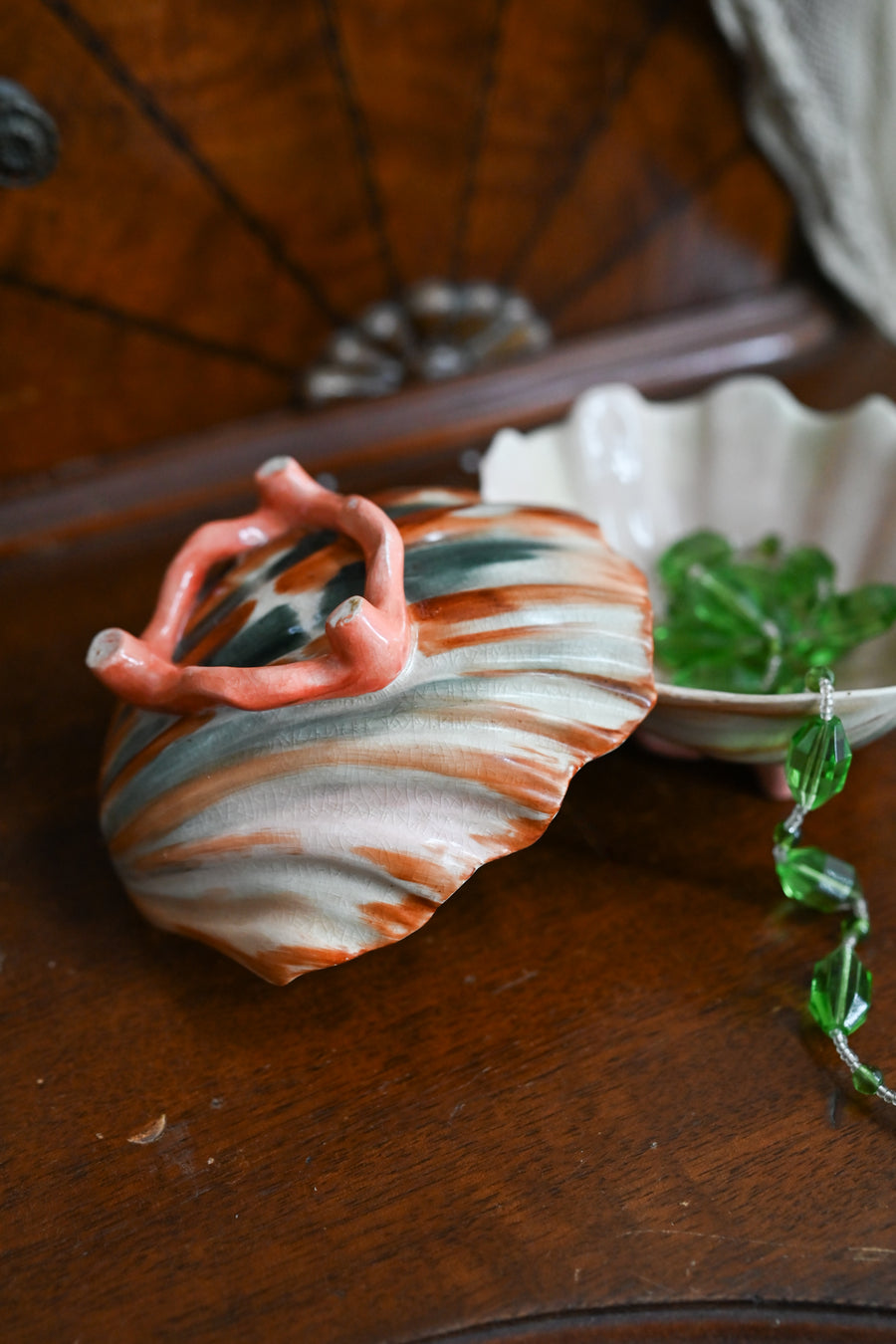 Antique Hand Painted Porcelain Orange Shell Catchalls