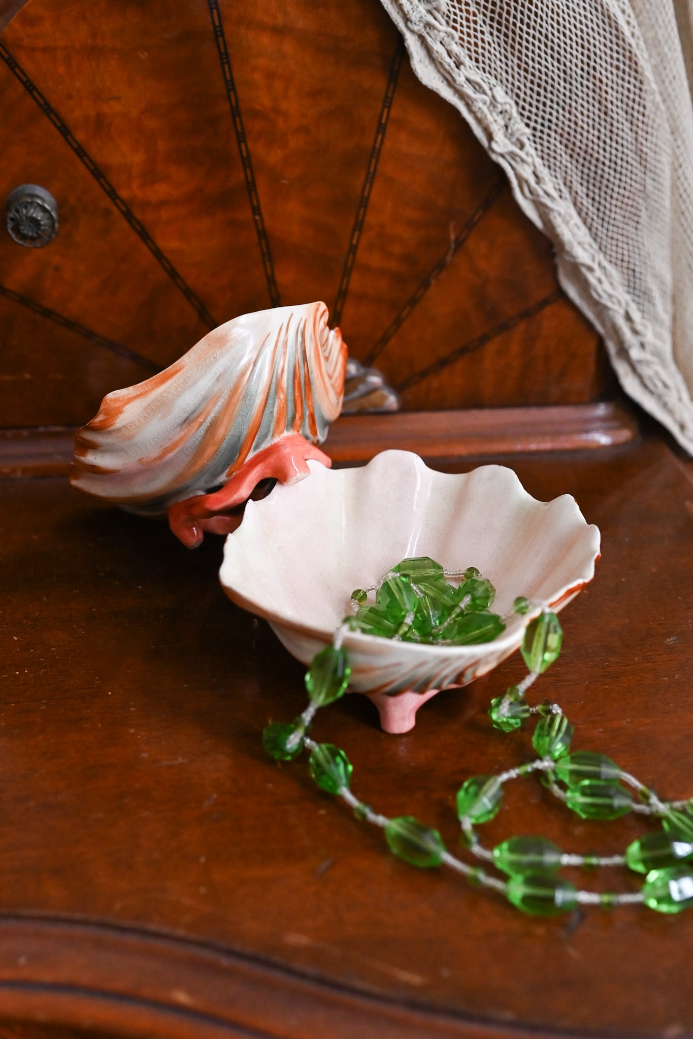 Antique Hand Painted Porcelain Orange Shell Catchalls