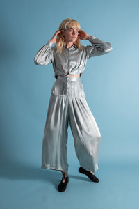 1930s Icy Blue Rayon Satin Trouser Set [sm/med]