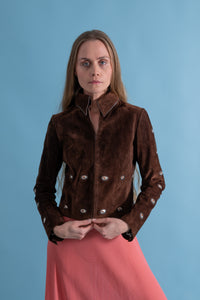 1970s Gucci Suede Jacket with Enameled Dog Studs [xs/sm]
