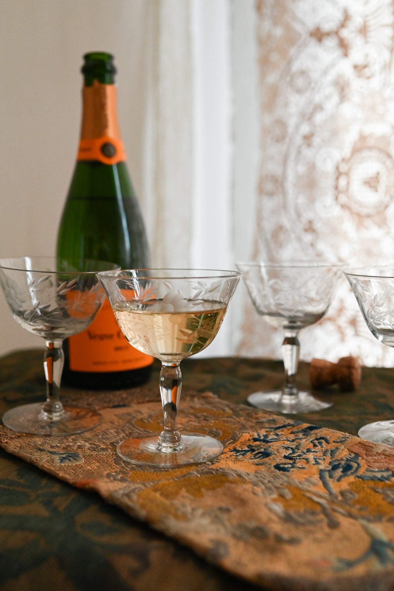 1930s Handblown Art Deco Champagne Coupes 4 Piece Set
