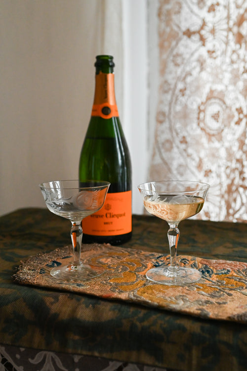 1920s Handblown Art Deco Rose Champagne Coupes 2 Piece Set