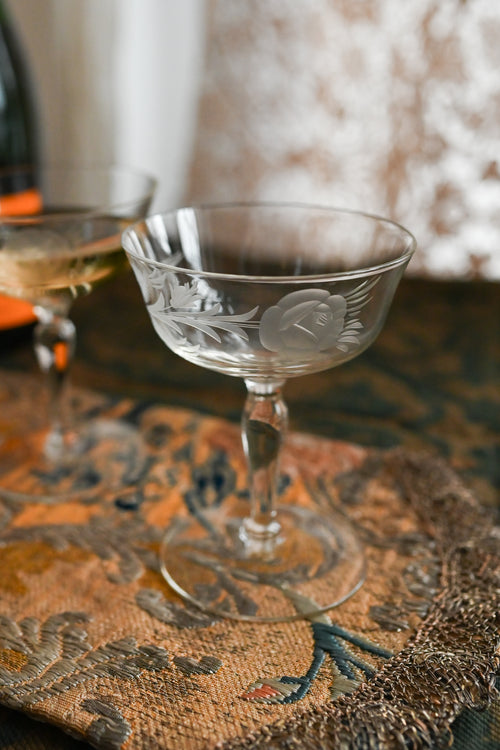 1920s Handblown Art Deco Rose Champagne Coupes 2 Piece Set