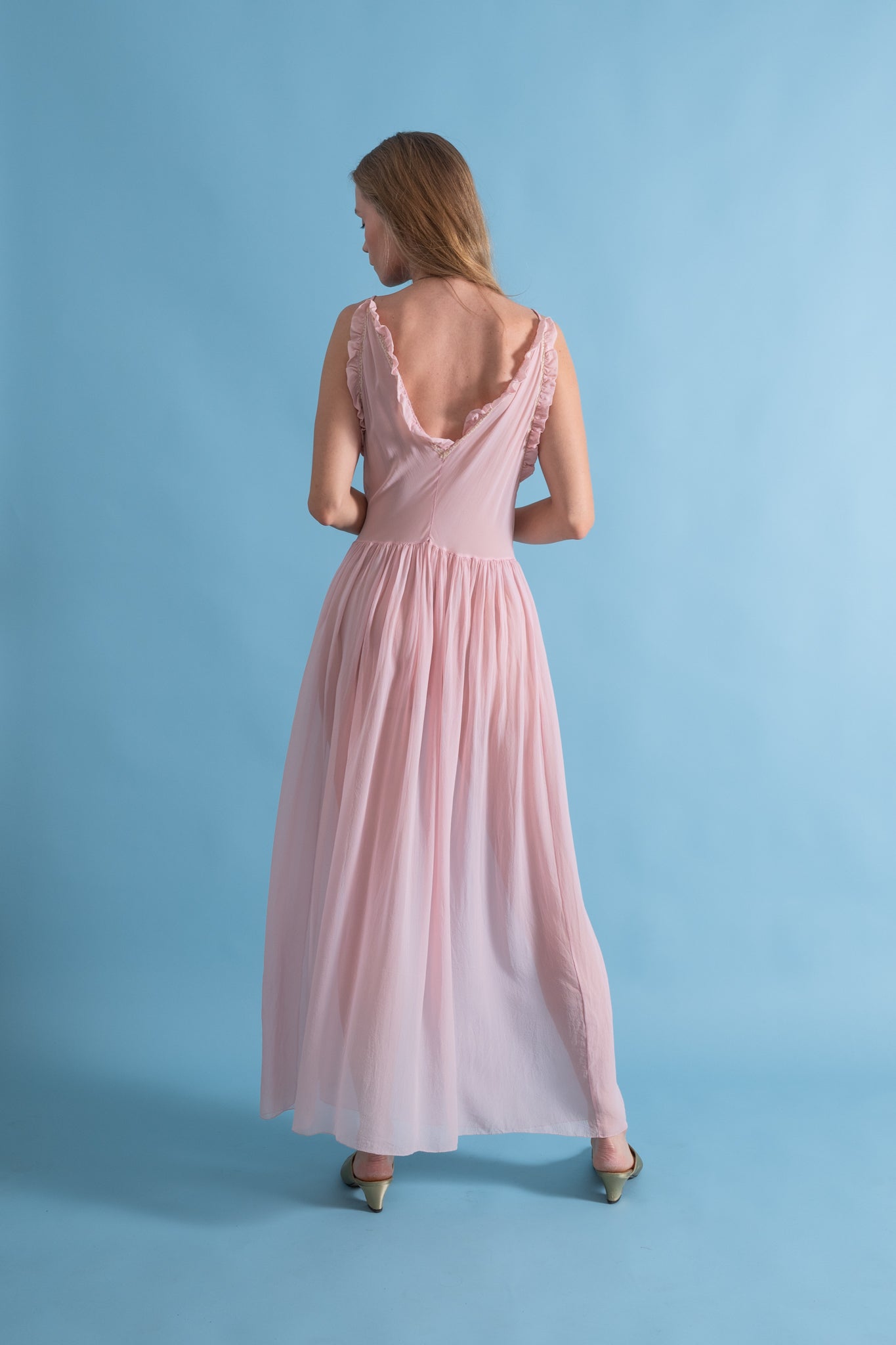 1930s Gathered Silk Chiffon Slip Dress [sm/med] – Demetra Vintage