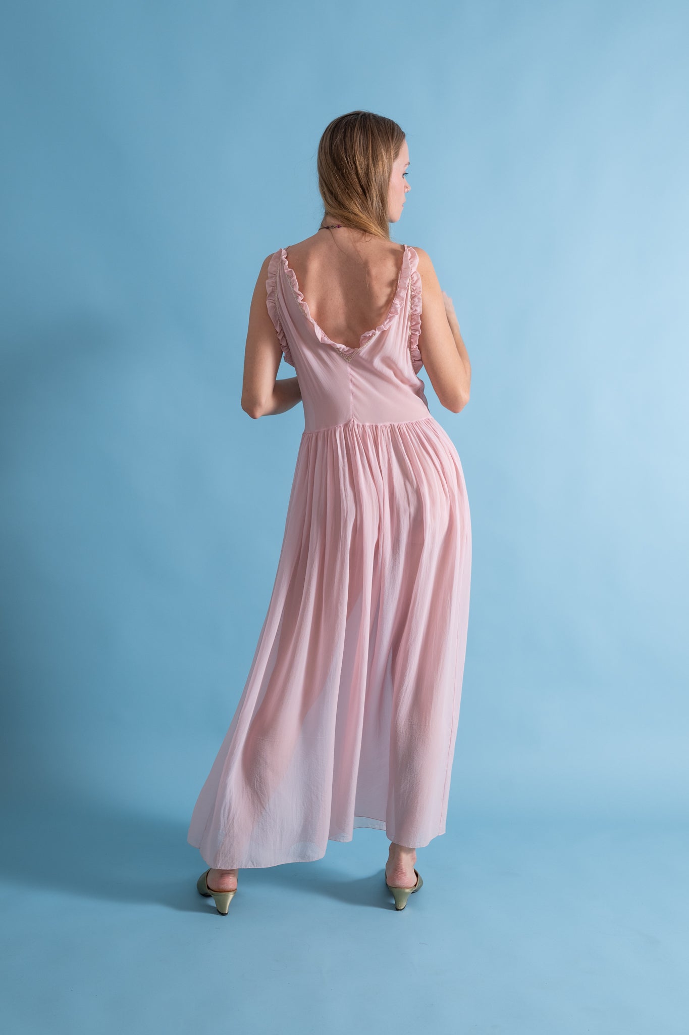 1930s Gathered Silk Chiffon Slip Dress [sm/med] – Demetra Vintage