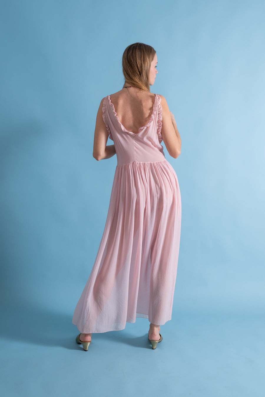 1930s Gathered Silk Chiffon Slip Dress [sm/med]