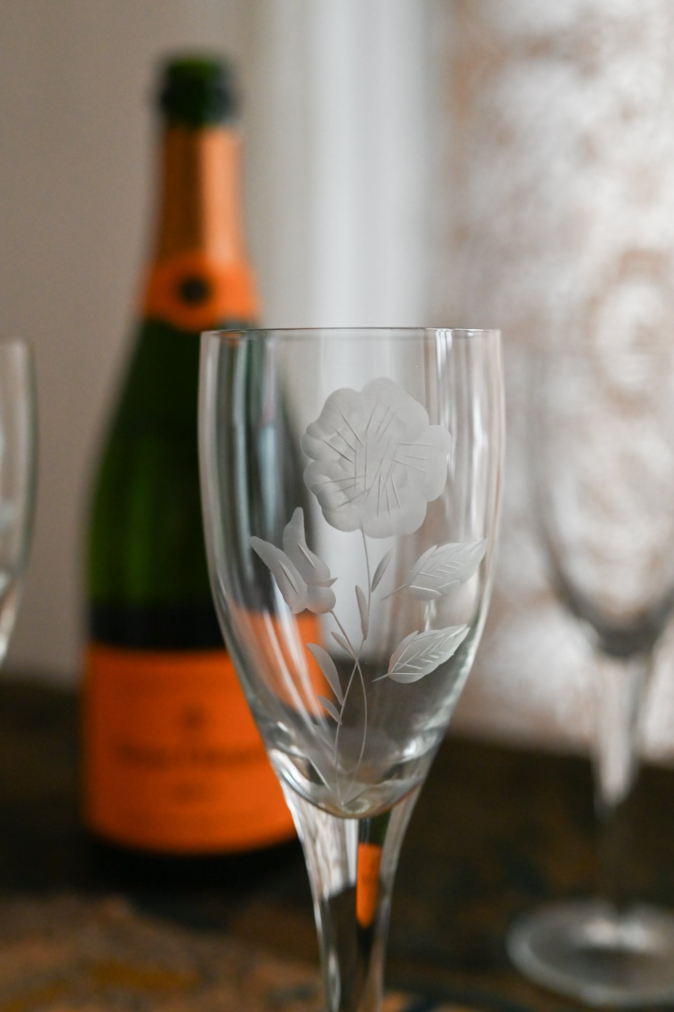 1920s Handblown Art Deco Floral Champagne Flutes 4 Piece Set