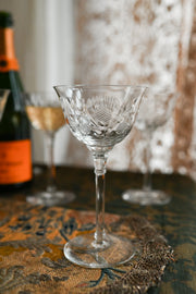 1900s Art Nouveau Thistle Etched Crystal Glasses 8 Piece Set