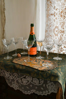 1900s Art Nouveau Thistle Etched Crystal Glasses 8 Piece Set