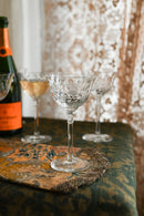 1900s Art Nouveau Thistle Etched Crystal Glasses 8 Piece Set