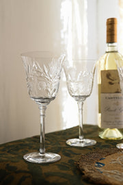 1900s Art Nouveau Thistle Etched Crystal Wine Glasses 6 Piece Set