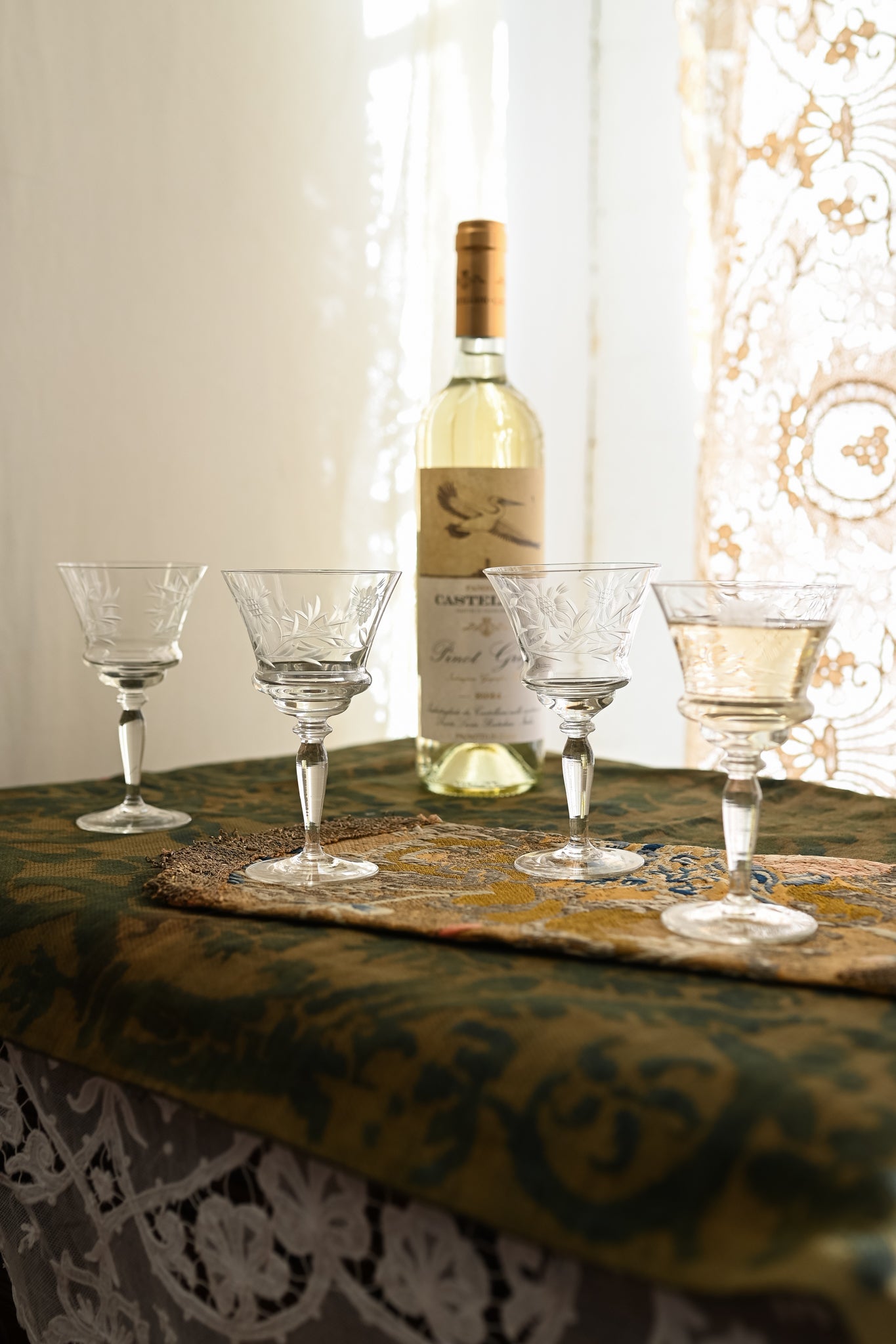 1930s Art Deco Hand Blown Dessert Wine Glasses Set of 4