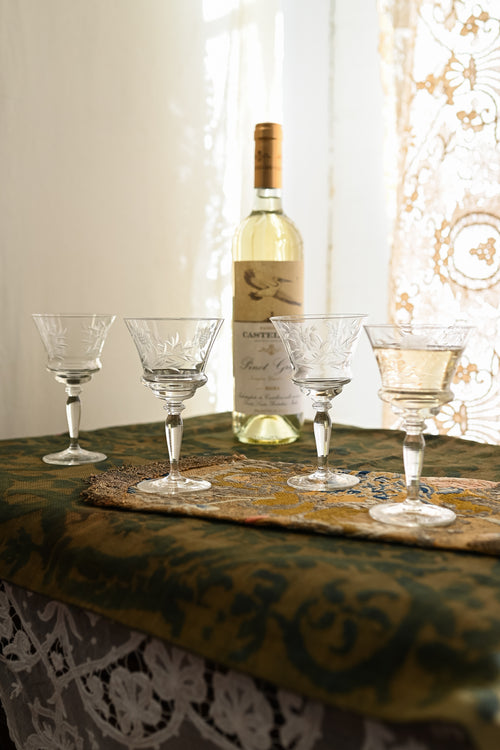 1930s Art Deco Hand Blown Dessert Wine Glasses Set of 4