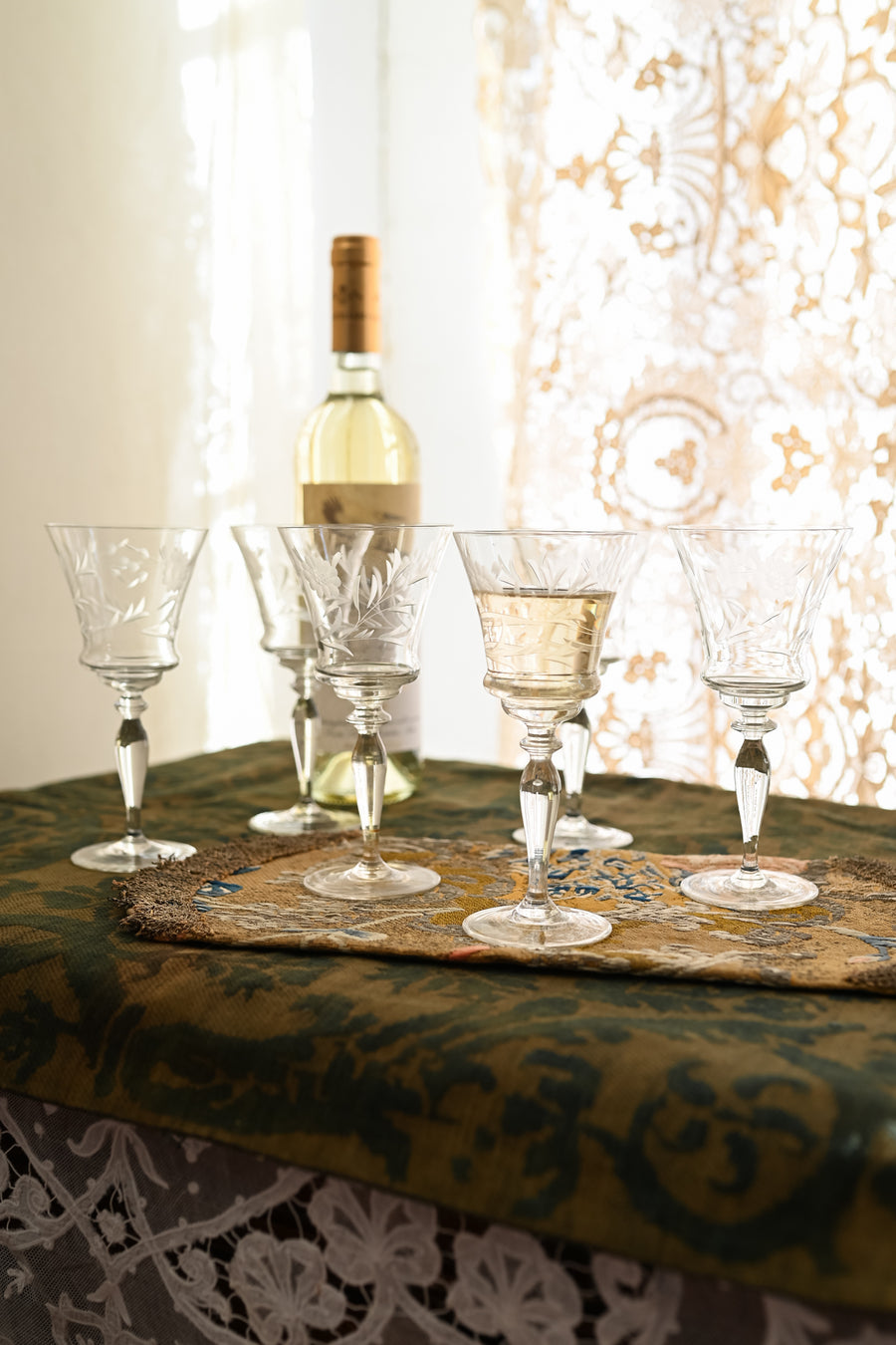 1930s Art Deco Hand Blown Wine Glasses Set of 6