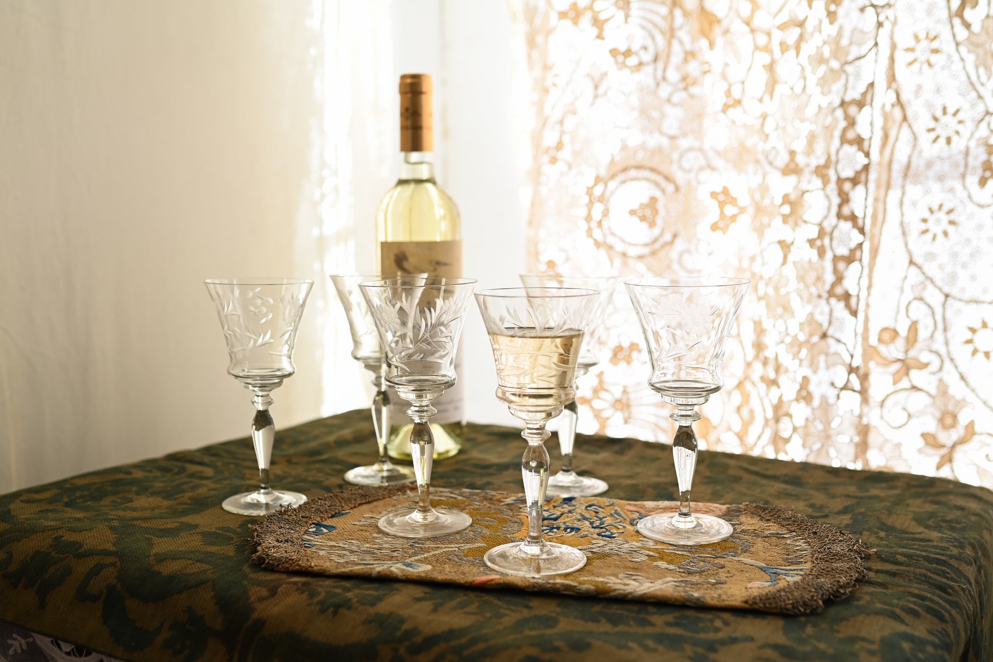 1930s Art Deco Hand Blown Wine Glasses Set of 6