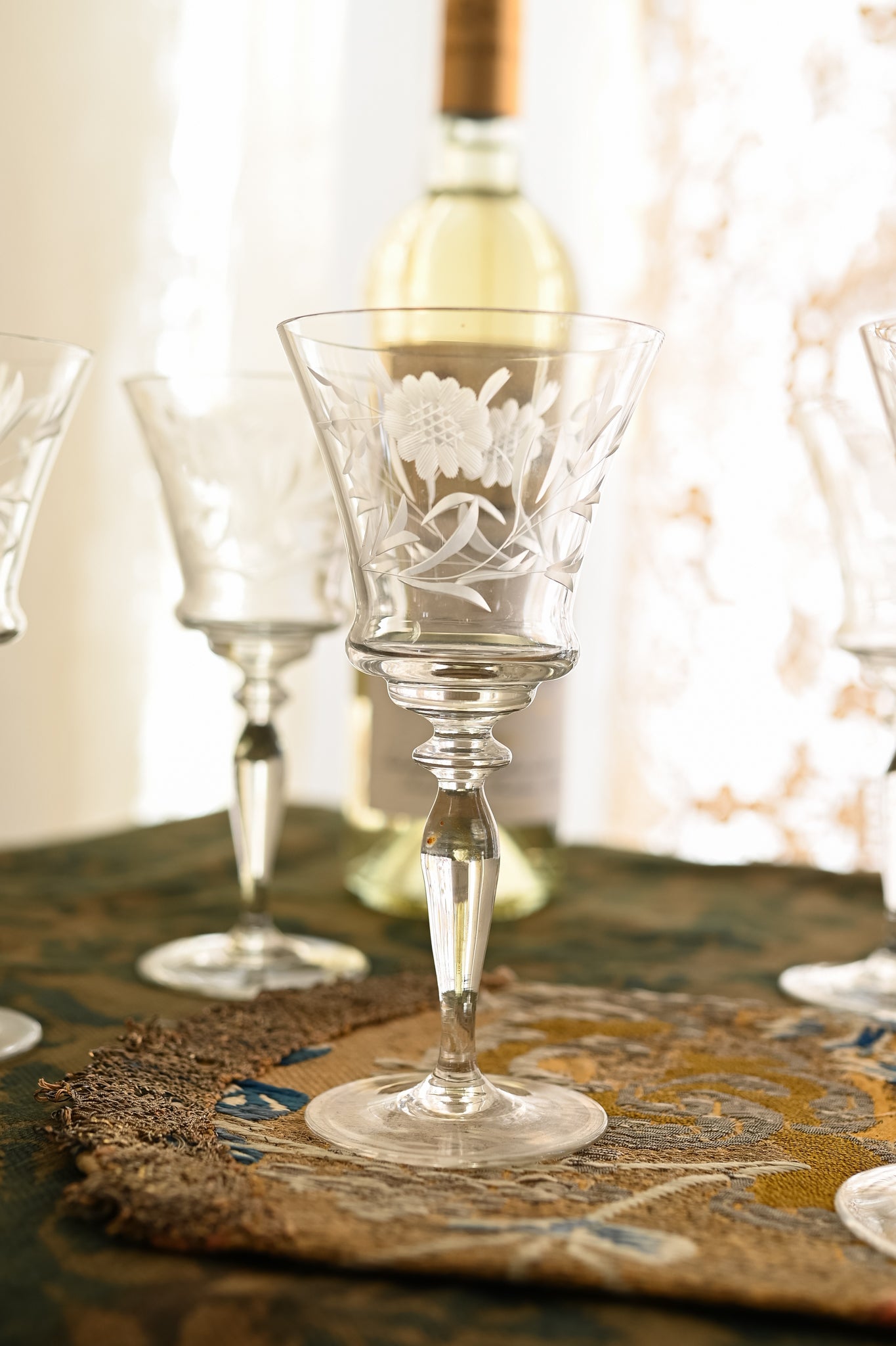 1930s Art Deco Hand Blown Wine Glasses Set of 6