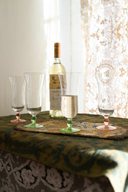 1930s Handblown Art Deco Pink + Green Glasses 4 Piece Set