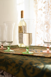 1930s Handblown Art Deco Pink + Green Glasses 4 Piece Set