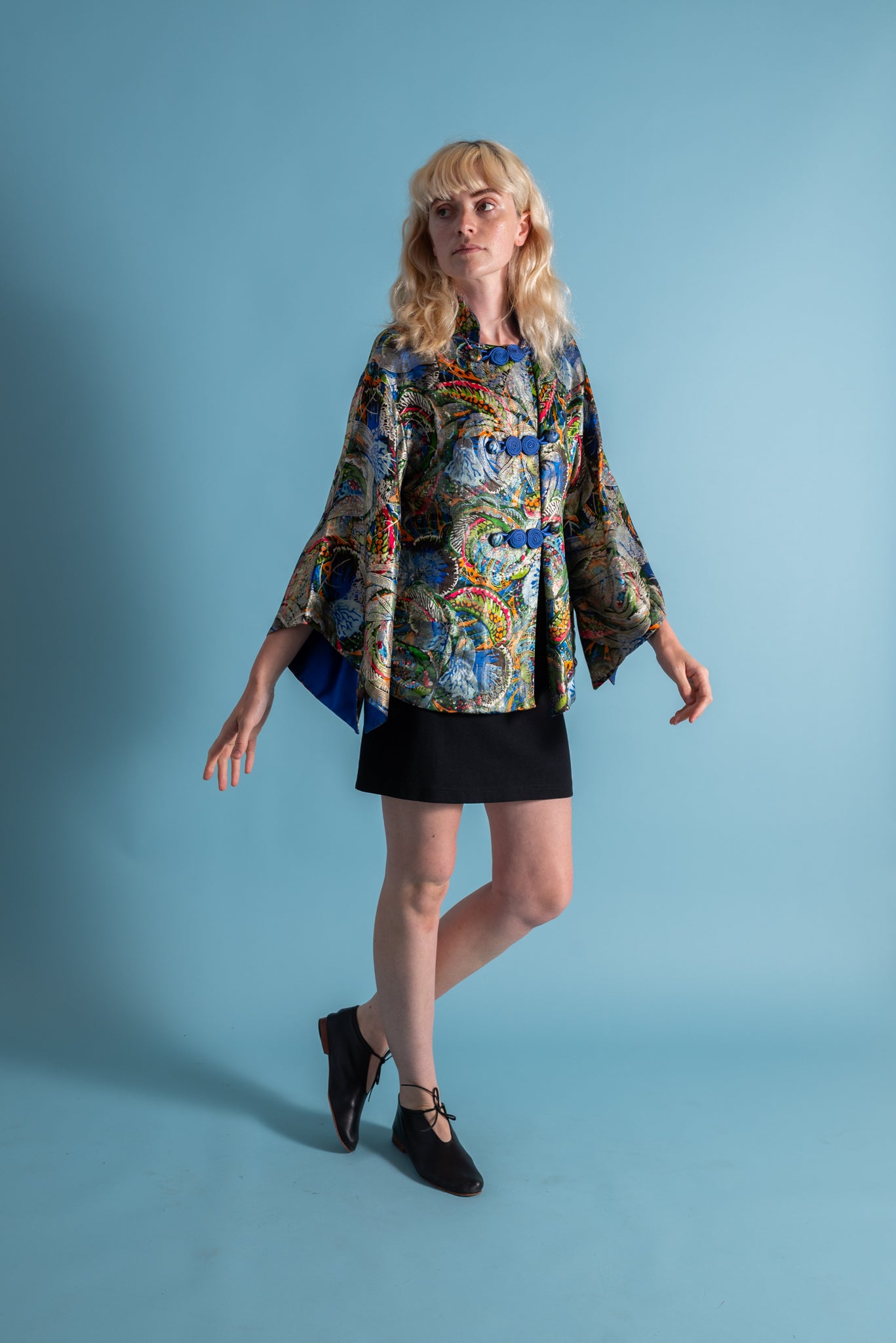 1930s Watercolor Silk Lamé Angel Sleeve Jacket [xs/sm/med]