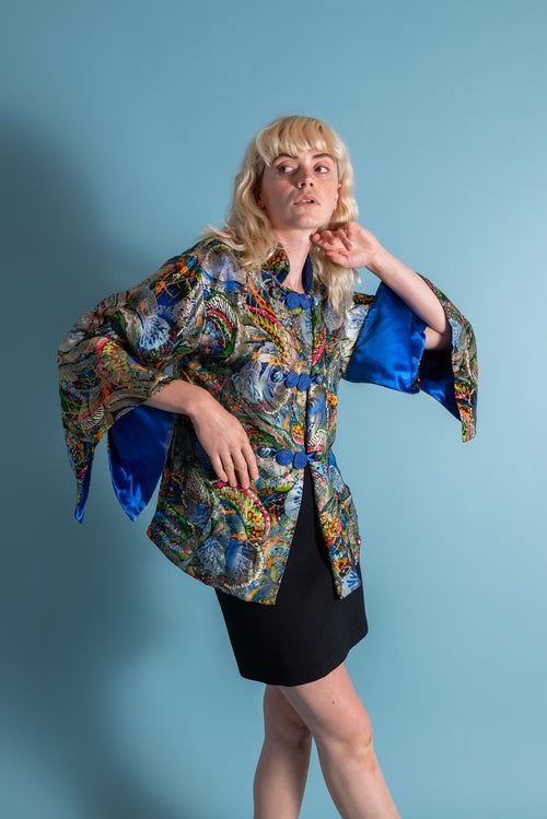 1930s Watercolor Silk Lamé Angel Sleeve Jacket [xs/sm/med]