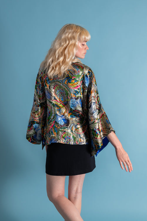 1930s Watercolor Silk Lamé Angel Sleeve Jacket [xs/sm/med]