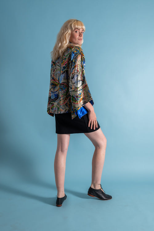 1930s Watercolor Silk Lamé Angel Sleeve Jacket [xs/sm/med]