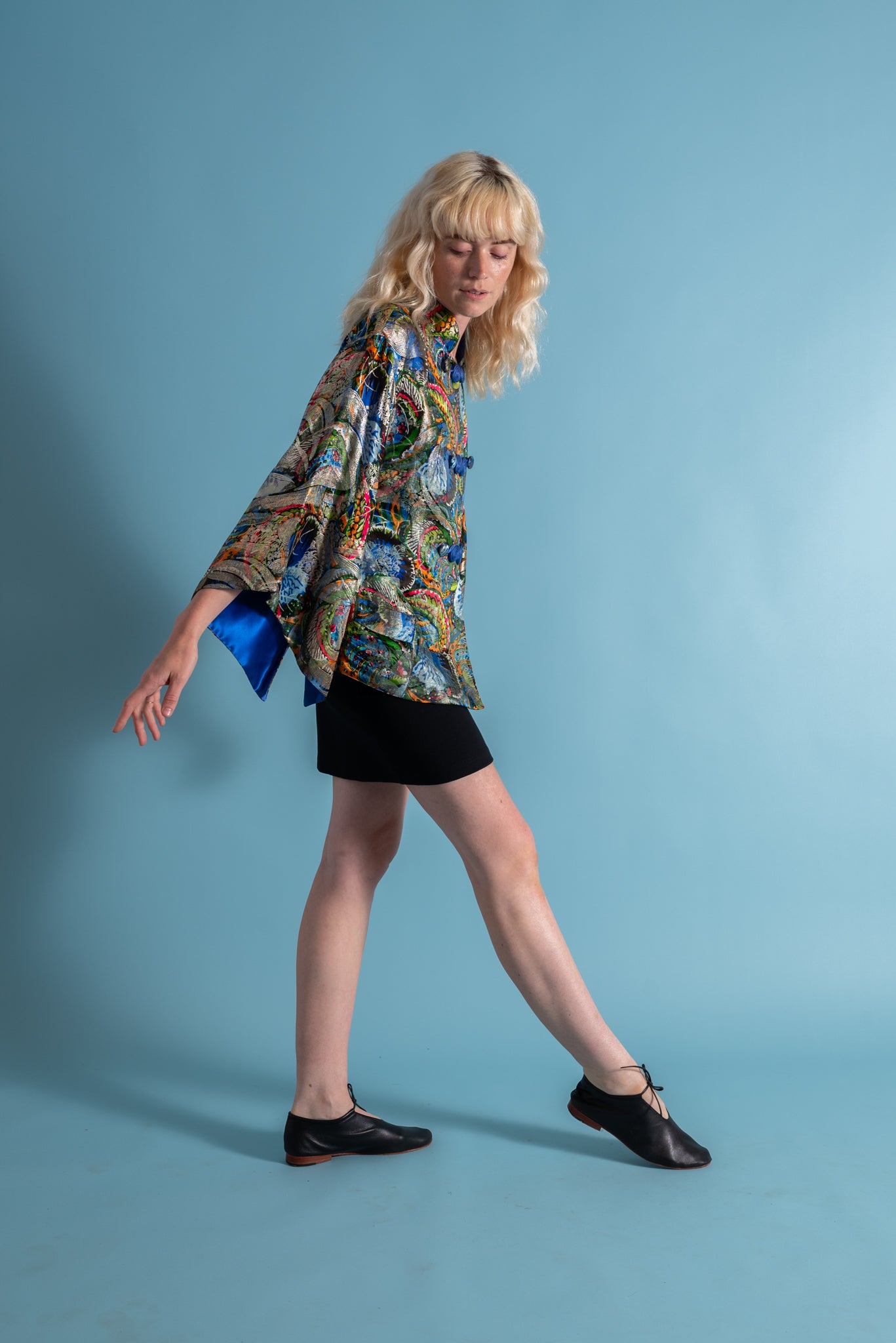 1930s Watercolor Silk Lamé Angel Sleeve Jacket [xs/sm/med]