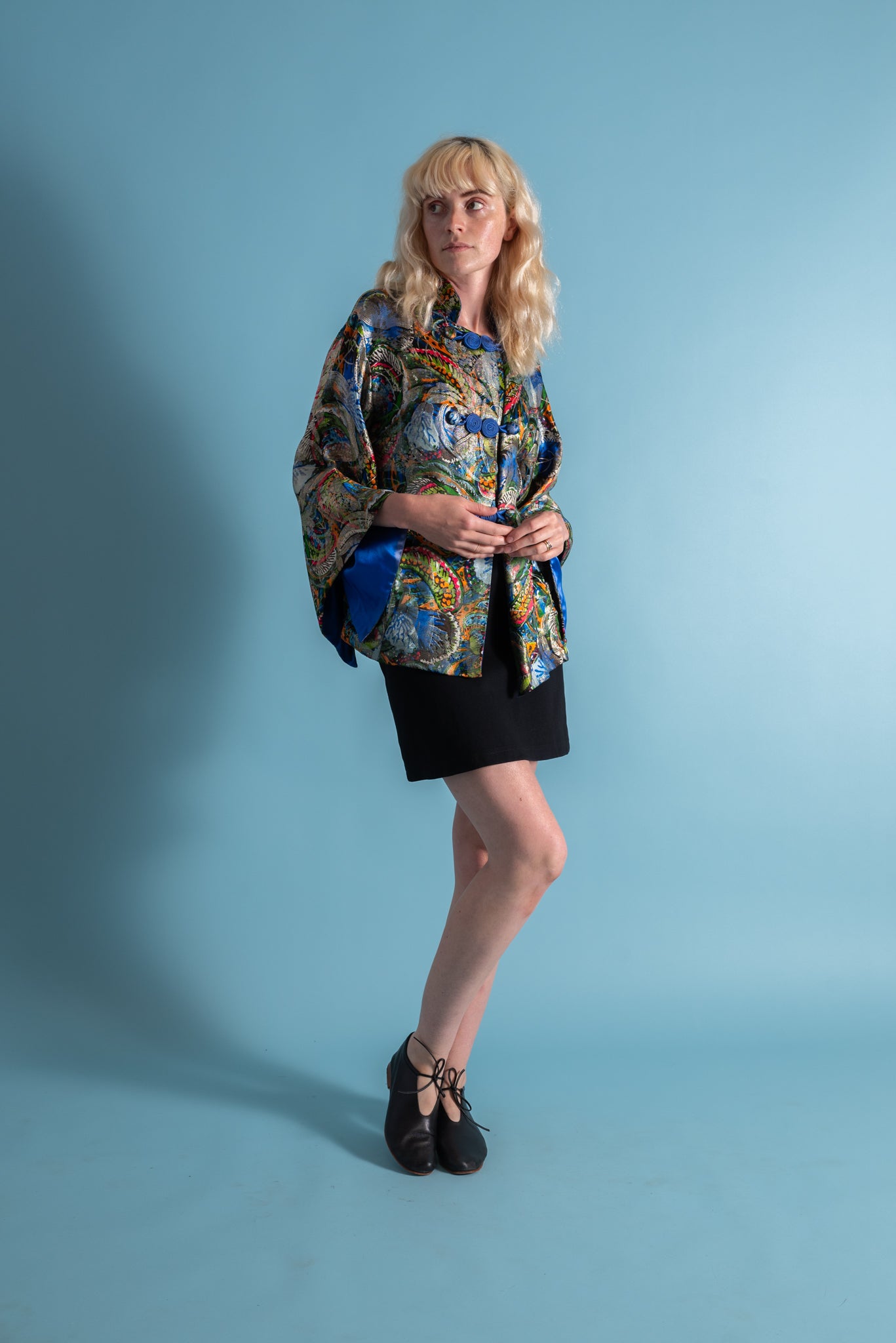 1930s Watercolor Silk Lamé Angel Sleeve Jacket [xs/sm/med]